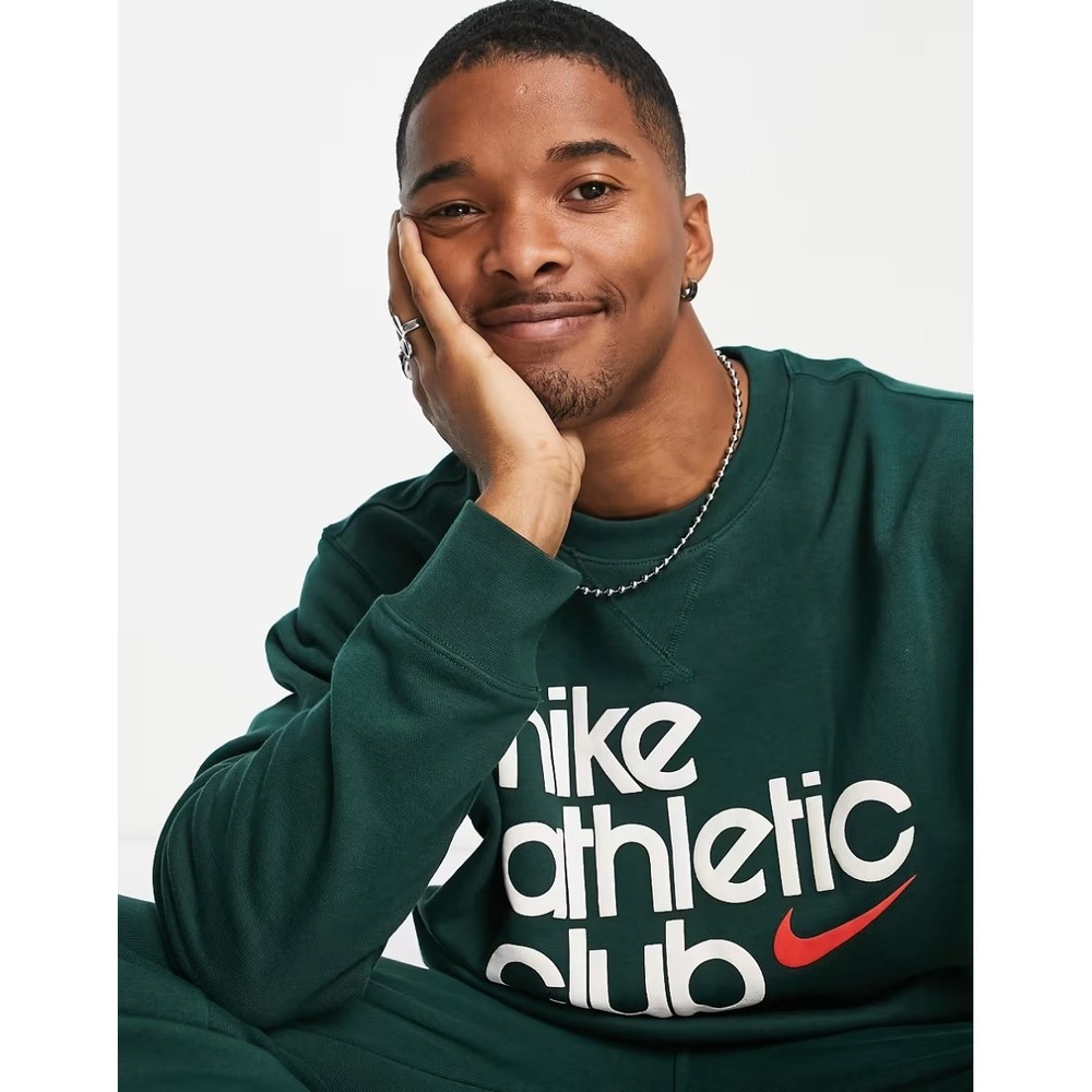 Nike Athletic Club Retro Logo Crewneck Sweatshirt Mens XL Pro Green DR9846-397